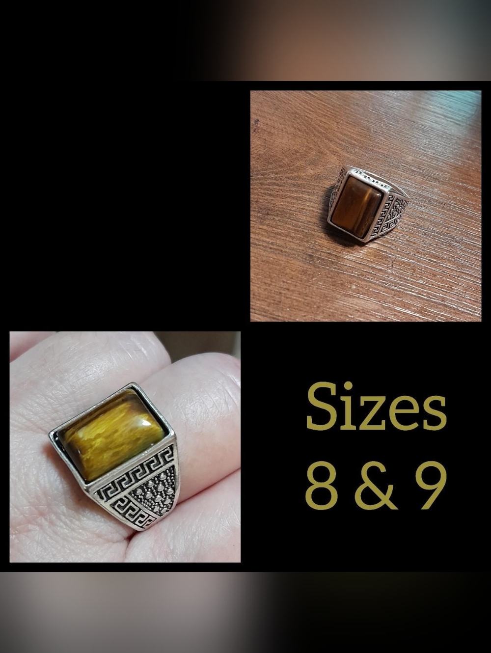 Silver Plated Tiger Eye Bead Ring Sizes 8 & 9